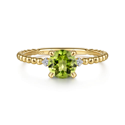 14K Yellow Gold Round Peridot and Diamond Bujukan Promise Ring