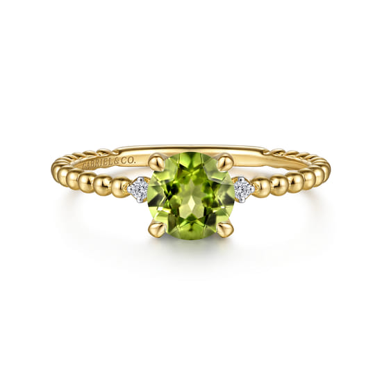 Gabriel - 14K Yellow Gold Round Peridot and Diamond Bujukan Promise Ring