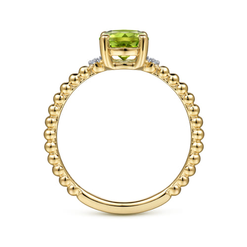 14K Yellow Gold Round Peridot and Diamond Bujukan Promise Ring