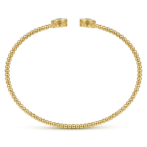 14K Yellow Gold Round Peridot and Diamond Halo Bujukan Bangle