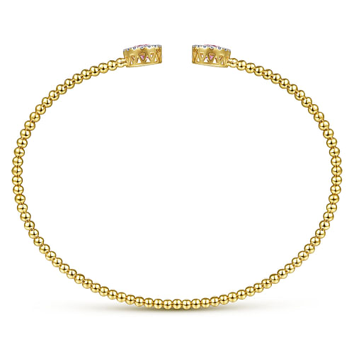 14K Yellow Gold Round Pink Zircon and Diamond Halo Bujukan Bangle