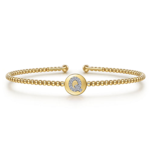 14K Yellow Gold Round Q Initial Diamond Bujukan Cuff Bracelet