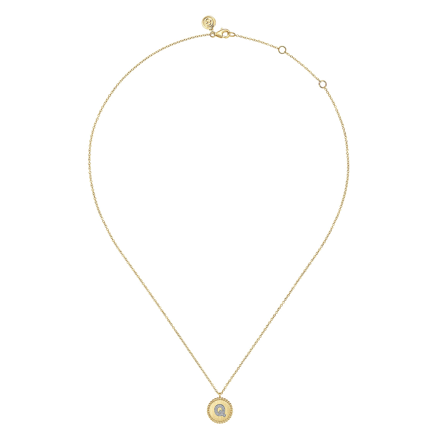 14K Yellow Gold Round Q Initial Pendant Necklace with Diamonds