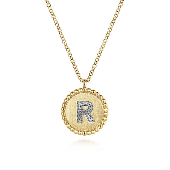 Gabriel - 14K Yellow Gold Round R Initial Pendant Necklace with Diamonds