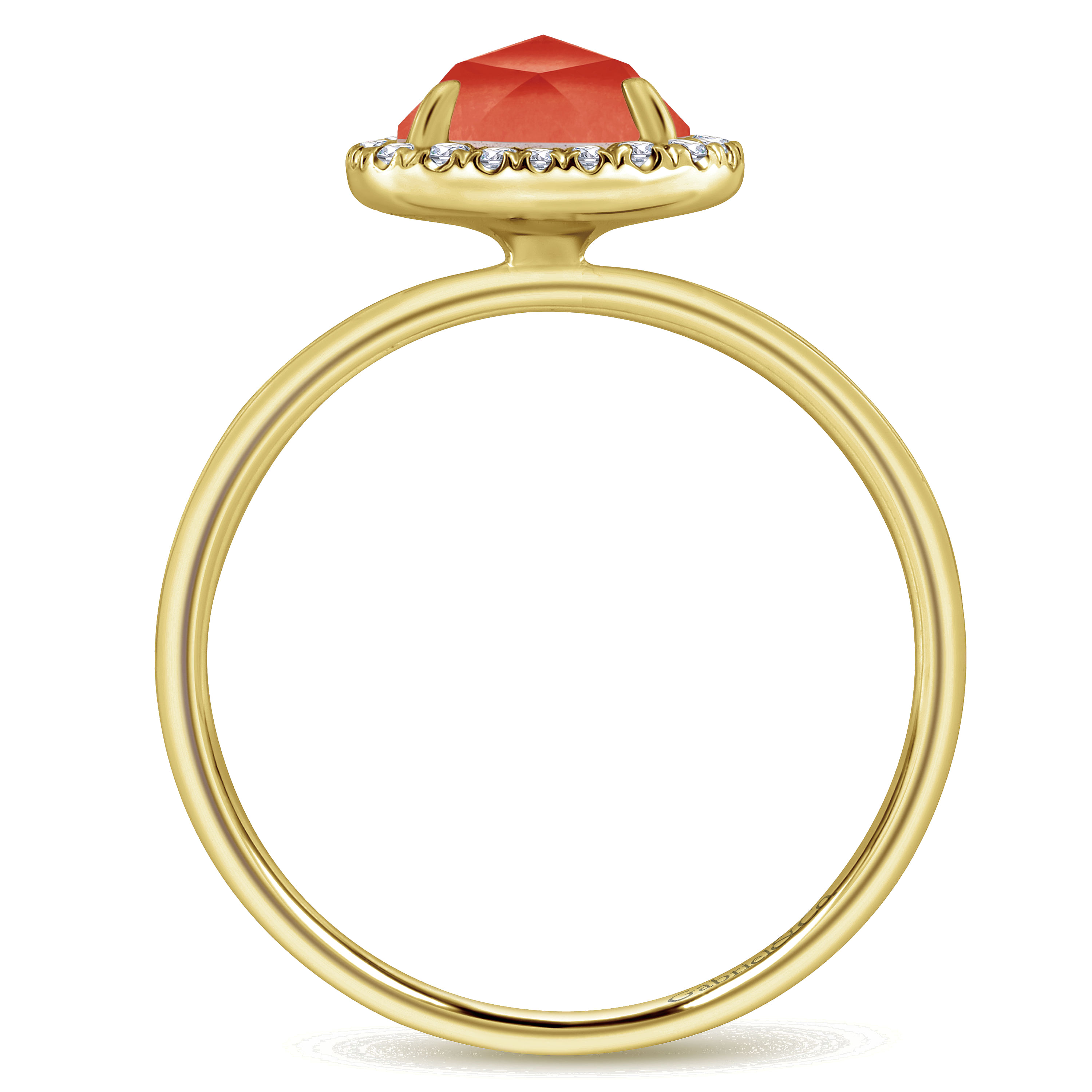 14K Yellow Gold Round Rock Crystal/Red Onyx Cushion Diamond Halo Ring