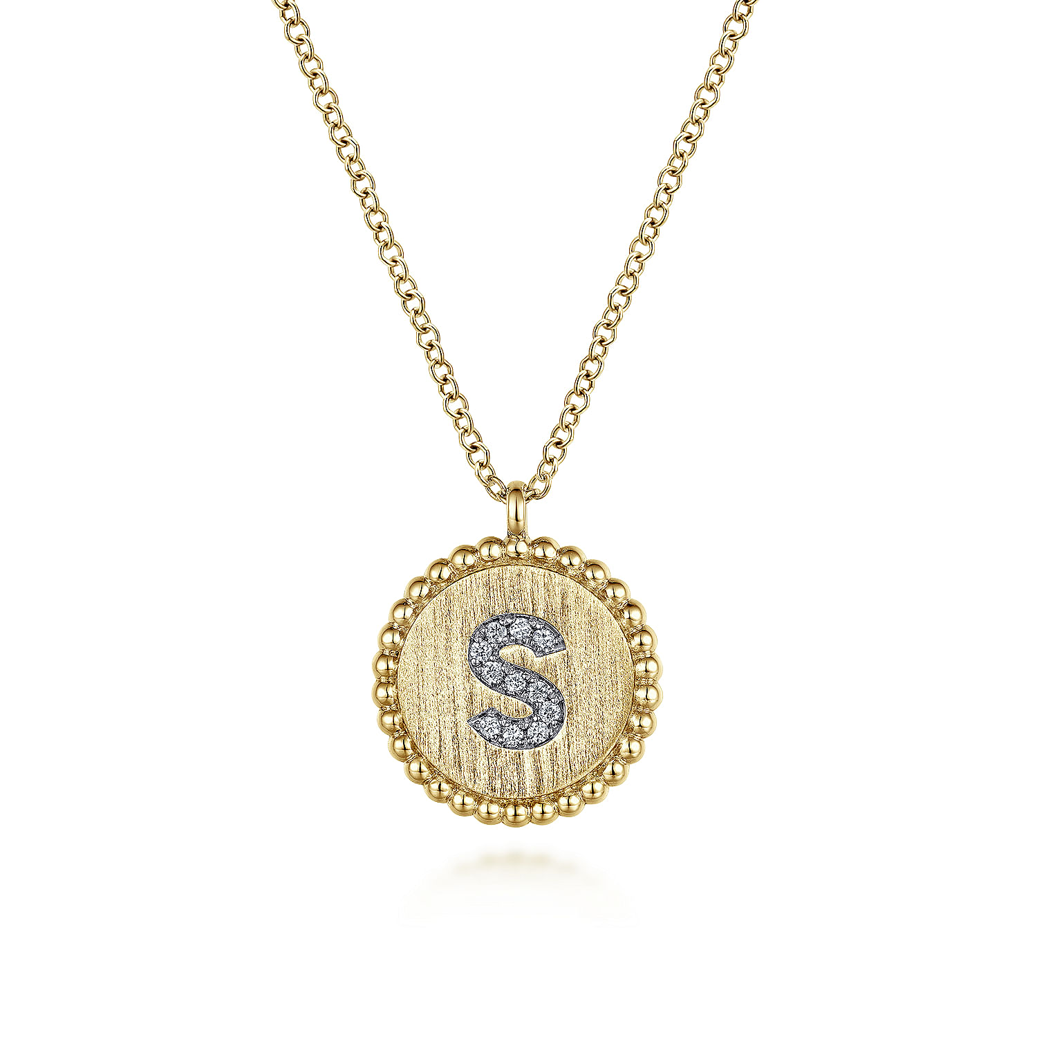 Gabriel - 14K Yellow Gold Round S Initial Pendant Necklace with Diamonds