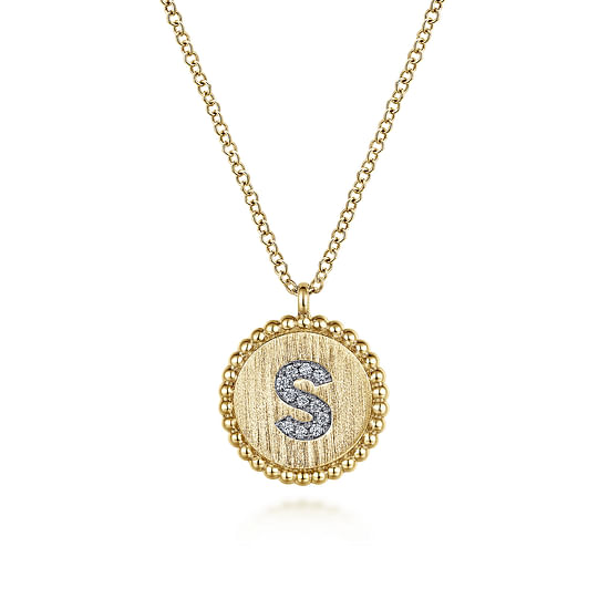 Gabriel - 14K Yellow Gold Round S Initial Pendant Necklace with Diamonds