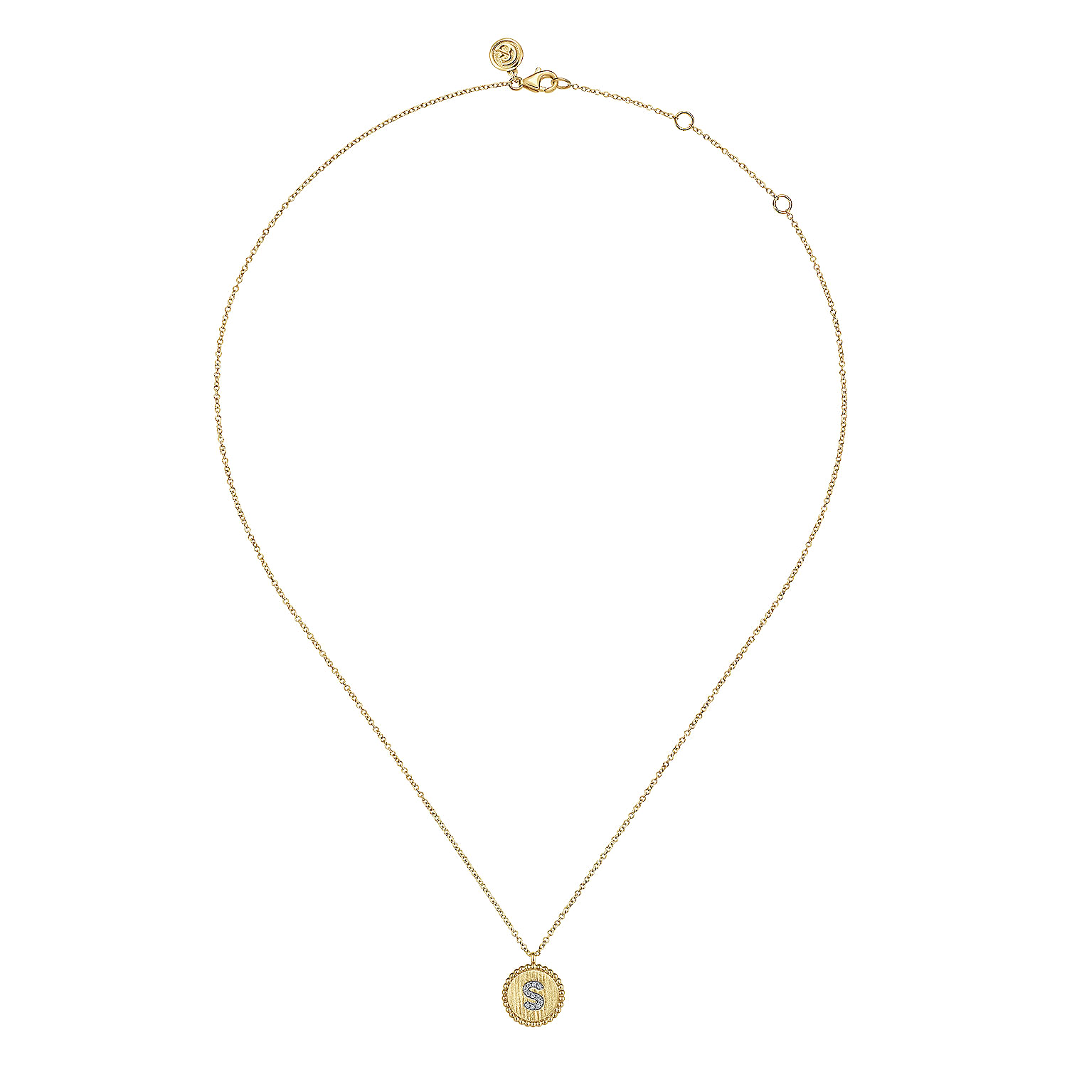 14K Yellow Gold Round S Initial Pendant Necklace with Diamonds