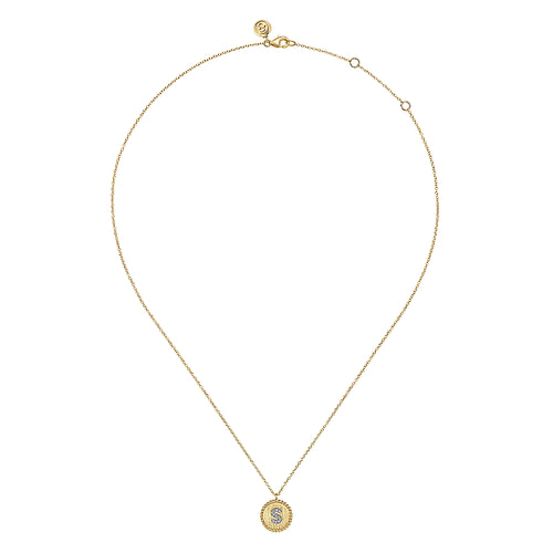 14K Yellow Gold Round S Initial Pendant Necklace with Diamonds