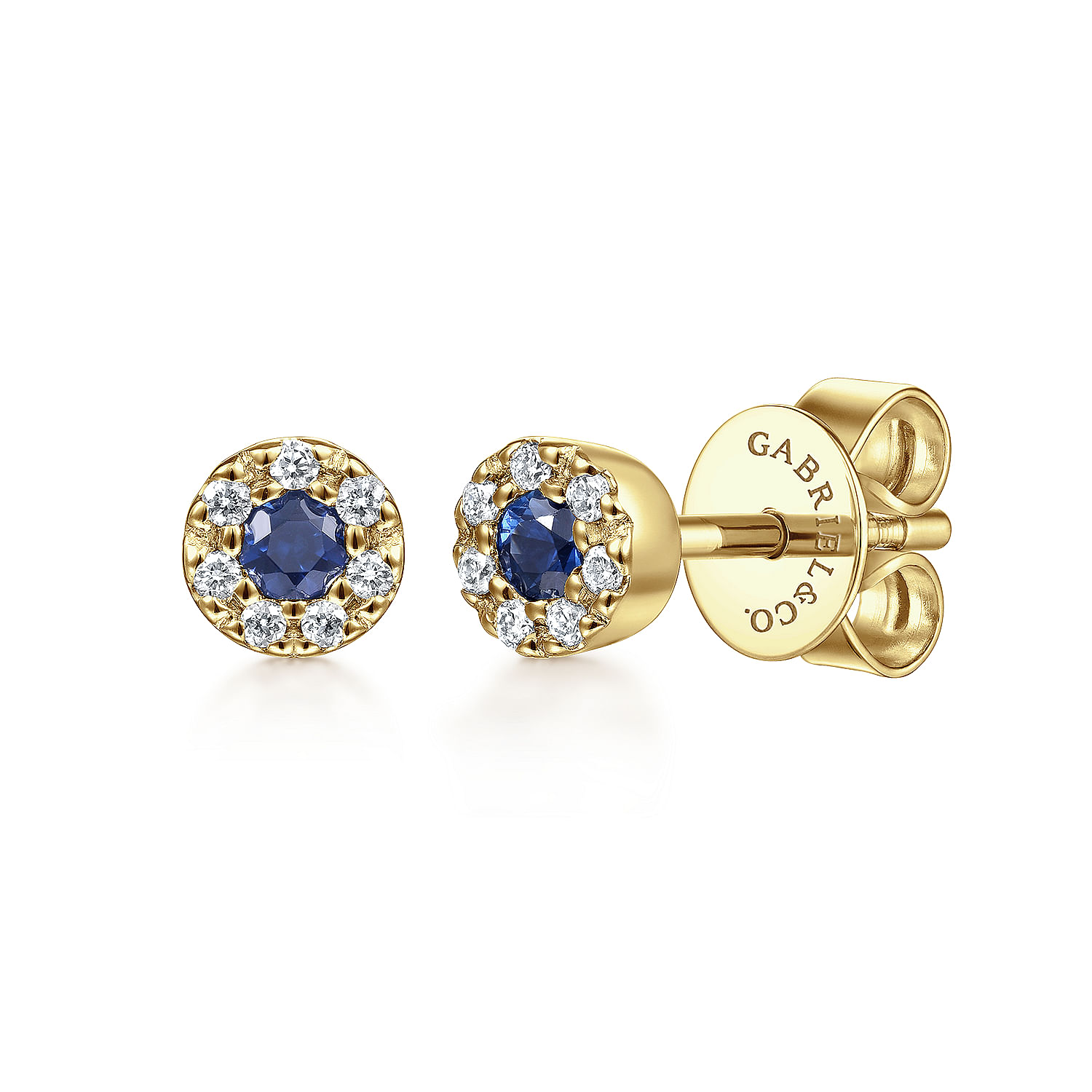 Gabriel - 14K Yellow Gold Round Sapphire Diamond Halo Stud Earrings