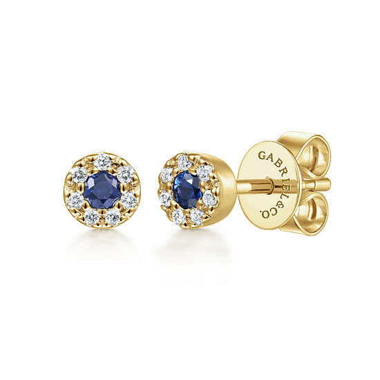 Gabriel - 14K Yellow Gold Round Sapphire Diamond Halo Stud Earrings