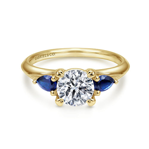 14K Yellow Gold Round Sapphire and Diamond Engagement Ring