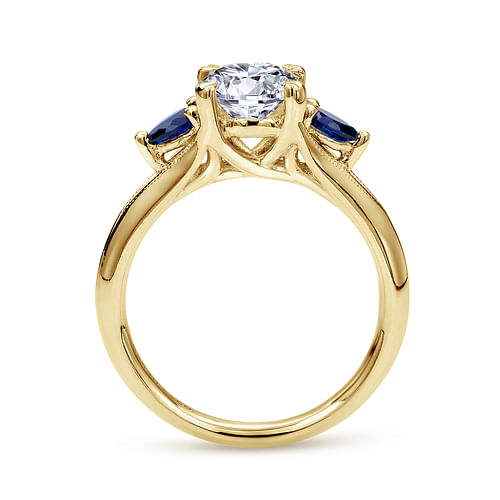 14K Yellow Gold Round Sapphire and Diamond Engagement Ring