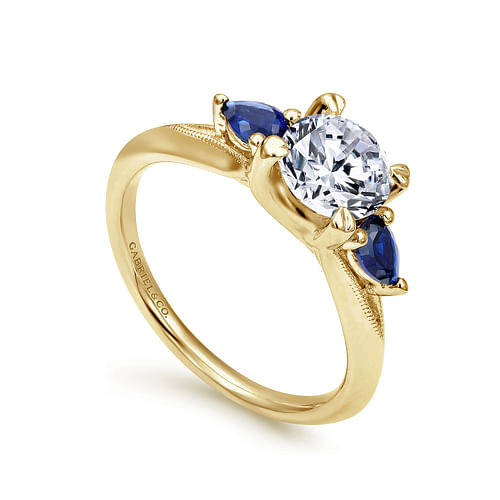 14K Yellow Gold Round Sapphire and Diamond Engagement Ring