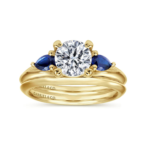 14K Yellow Gold Round Sapphire and Diamond Engagement Ring