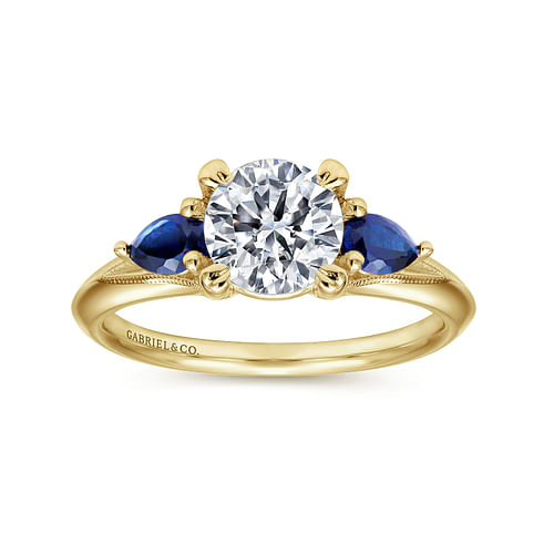 14K Yellow Gold Round Sapphire and Diamond Engagement Ring