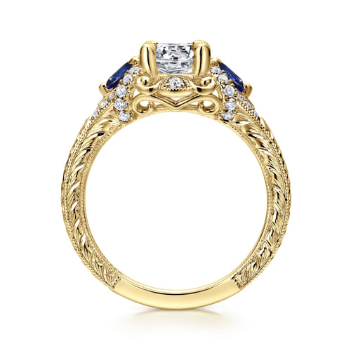 14K Yellow Gold Round Sapphire and Diamond Engagement Ring