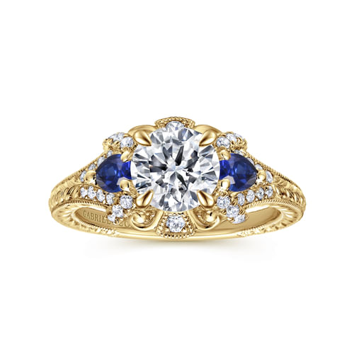 14K Yellow Gold Round Sapphire and Diamond Engagement Ring