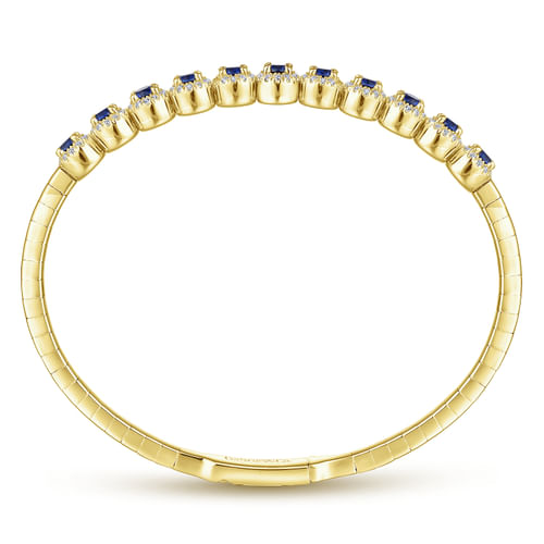 14K Yellow Gold Round Sapphire and Diamond Halo Bangle