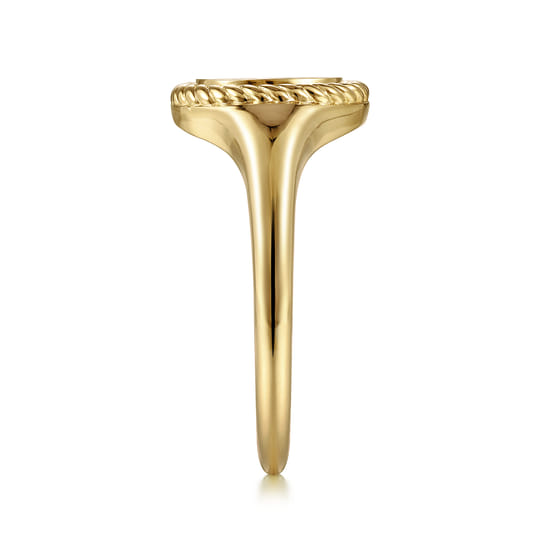 14K Yellow Gold Round Signet Ring with Twisted Rope Frame angle 4