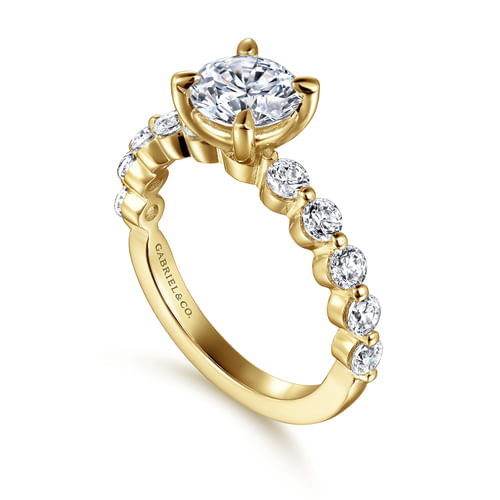14K Yellow Gold Round Single Prong Diamond Engagement Ring