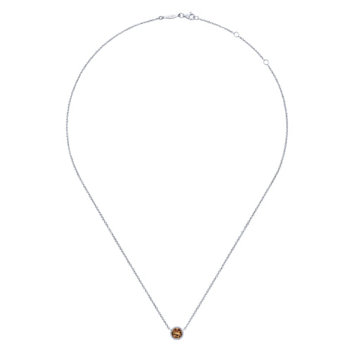 14K Yellow Gold Round Smoky Quartz and Diamond Halo Pendant Necklace