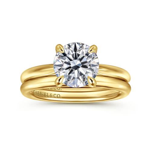 14K Yellow Gold Round Solitaire Diamond Engagement Ring