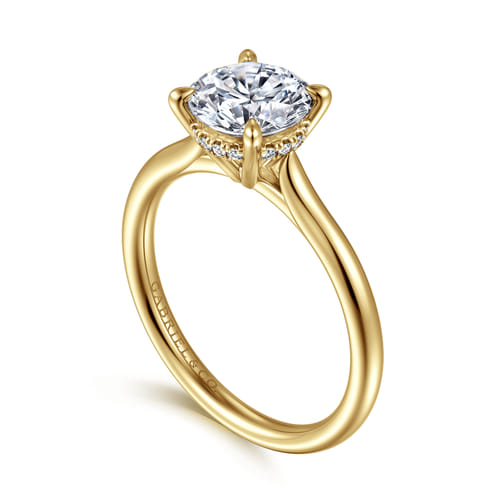 14K Yellow Gold Round Solitaire Diamond Engagement Ring