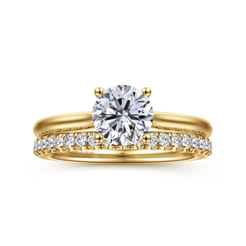 14K Yellow Gold Round Solitaire Diamond Engagement Ring