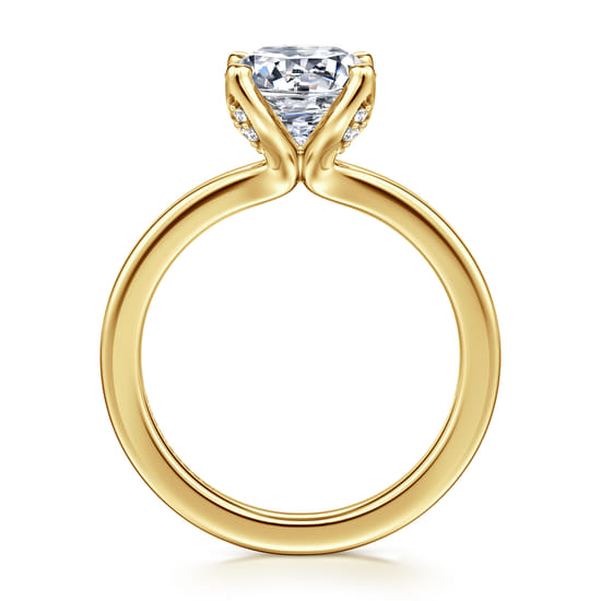 14K Yellow Gold Round Solitaire Diamond Engagement Ring angle 2