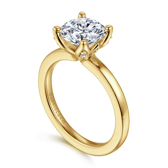 14K Yellow Gold Round Solitaire Diamond Engagement Ring angle 3