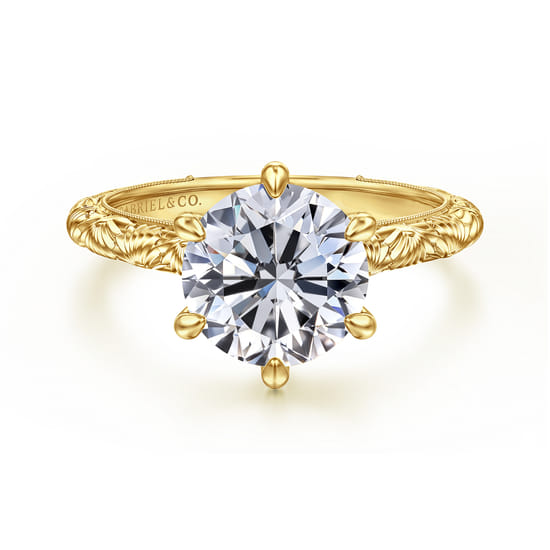 14K Yellow Gold Round Solitaire Diamond Engagement Ring