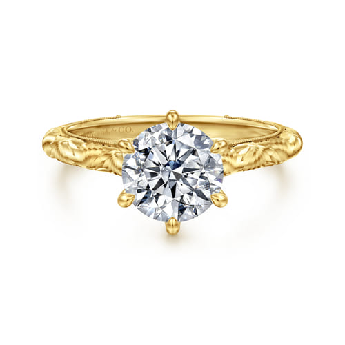 14K Yellow Gold Round Solitaire Diamond Engagement Ring