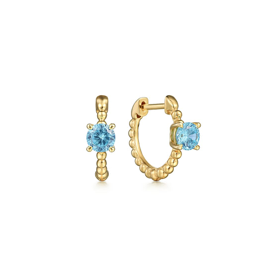 Gabriel - 14K Yellow Gold Round Swiss Blue Topaz Bujukan  Huggies