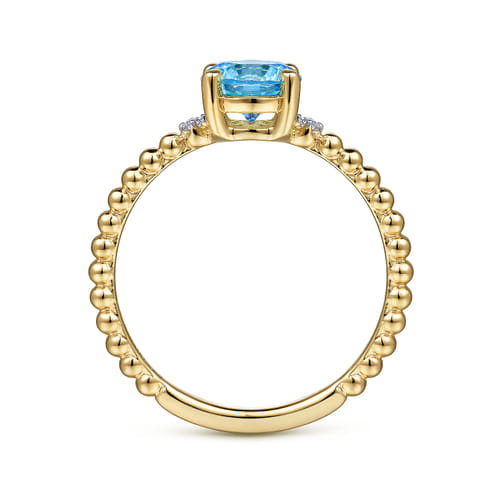 14K Yellow Gold Round Swiss Blue Topaz and Diamond Bujukan Promise Ring