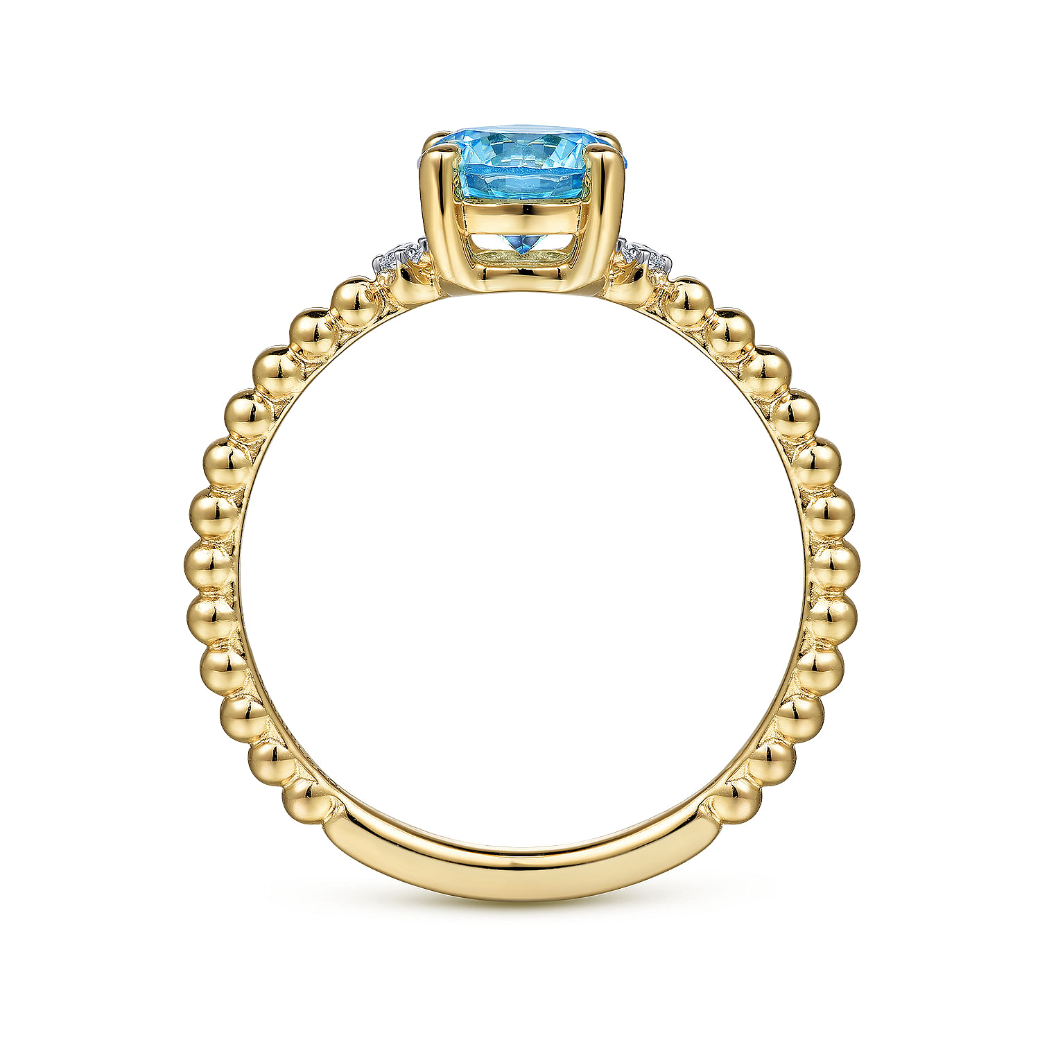 14K Yellow Gold Round Swiss Blue Topaz and Diamond Bujukan Ring