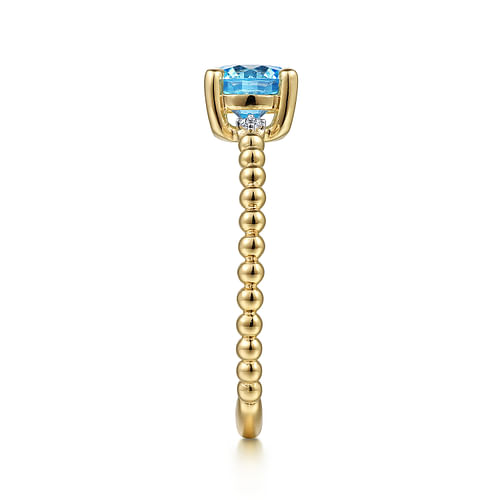 14K Yellow Gold Round Swiss Blue Topaz and Diamond Bujukan Ring