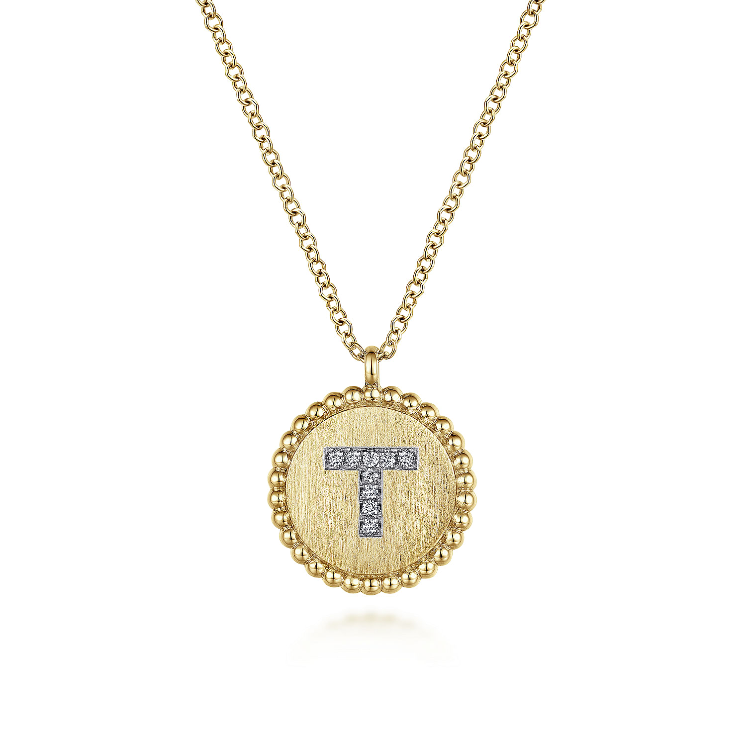 Gabriel - 14K Yellow Gold Round T Initial Pendant Necklace with Diamonds