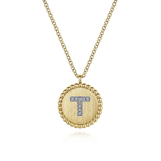 Gabriel - 14K Yellow Gold Round T Initial Pendant Necklace with Diamonds