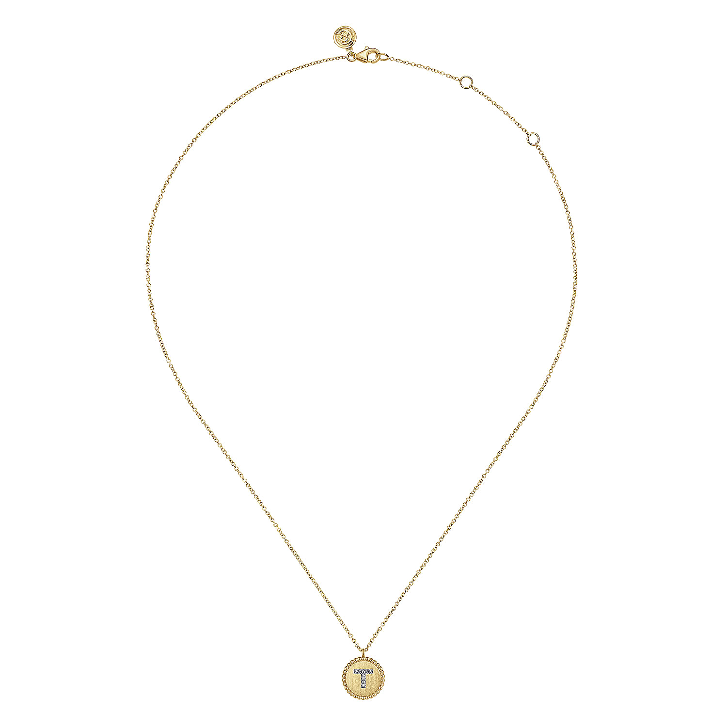 14K Yellow Gold Round T Initial Pendant Necklace with Diamonds