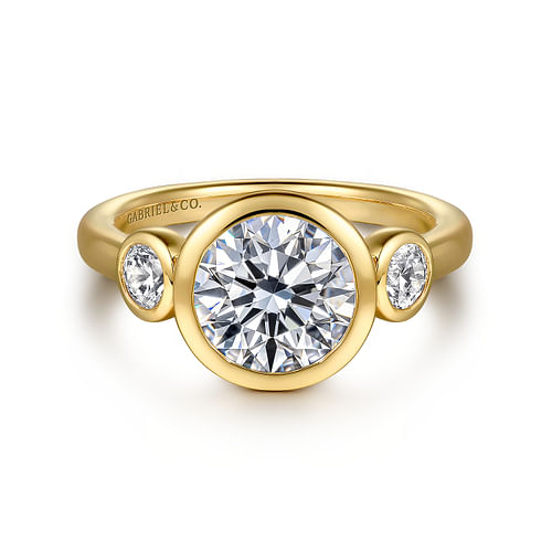 14K Yellow Gold Round Three Stone Bezel Set Diamond Engagement Ring