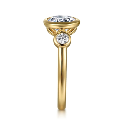 14K Yellow Gold Round Three Stone Bezel Set Diamond Engagement Ring