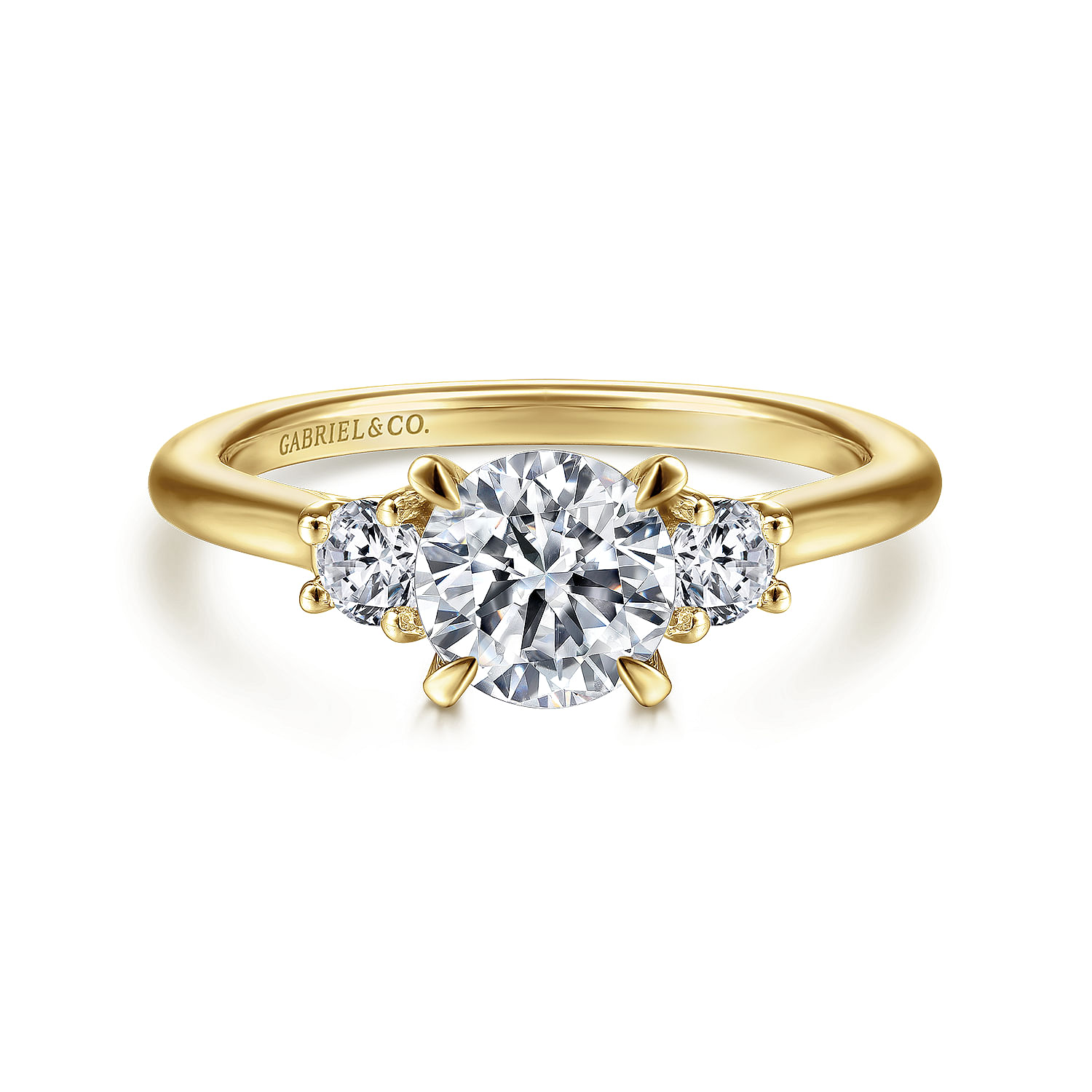 Gabriel - 14K Yellow Gold Round Three Stone Diamond Engagement Ring