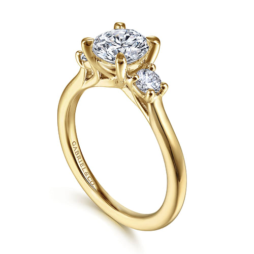 14K Yellow Gold Round Three Stone Diamond Engagement Ring