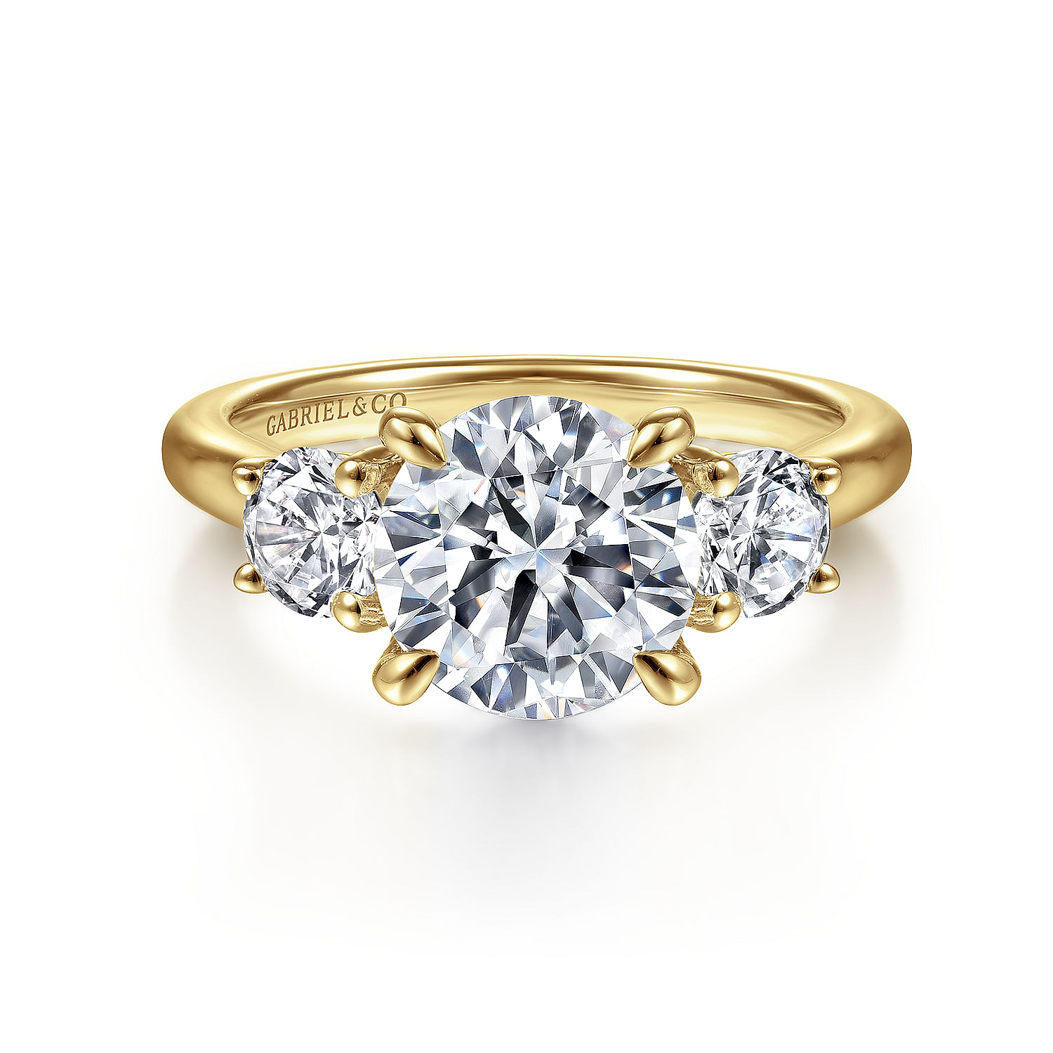 Gabriel - 14K Yellow Gold Round Three Stone Diamond Engagement Ring