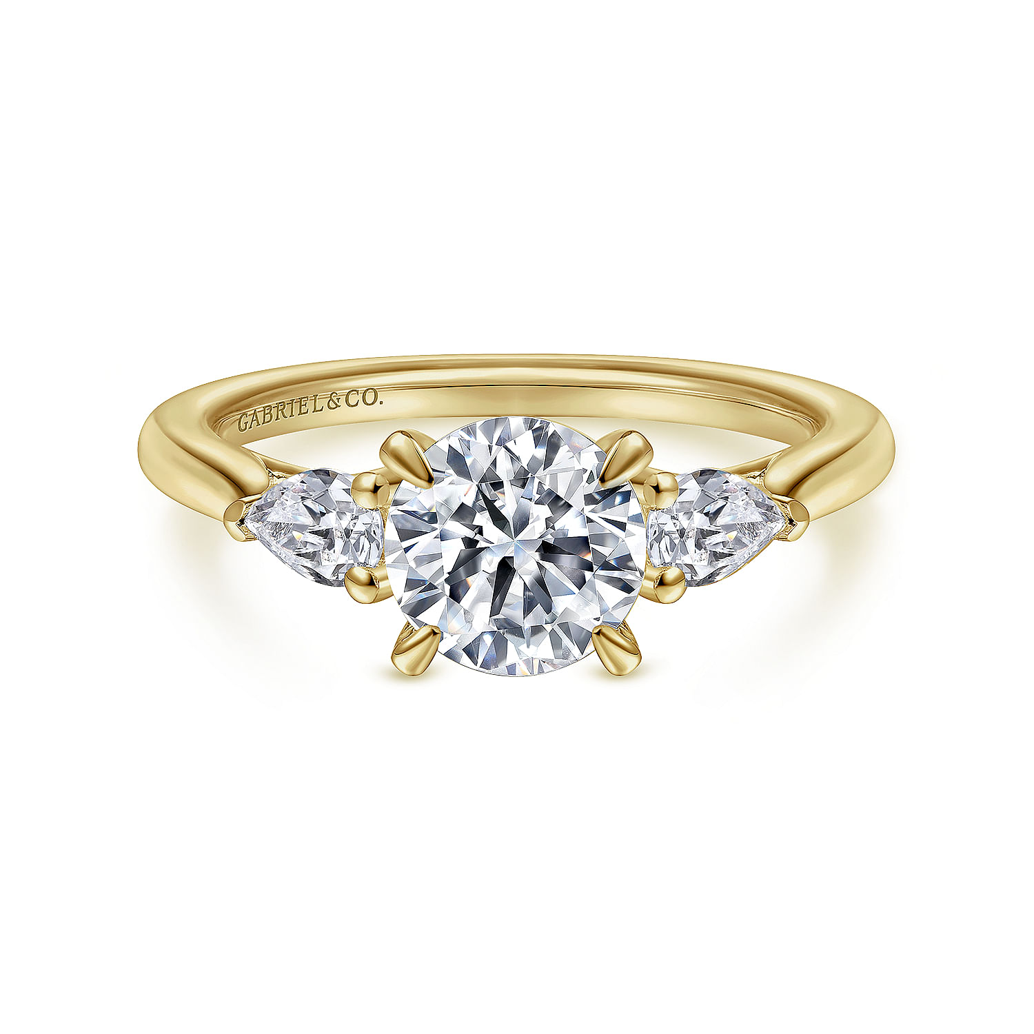 14K Yellow Gold Round Three Stone Diamond Engagement Ring
