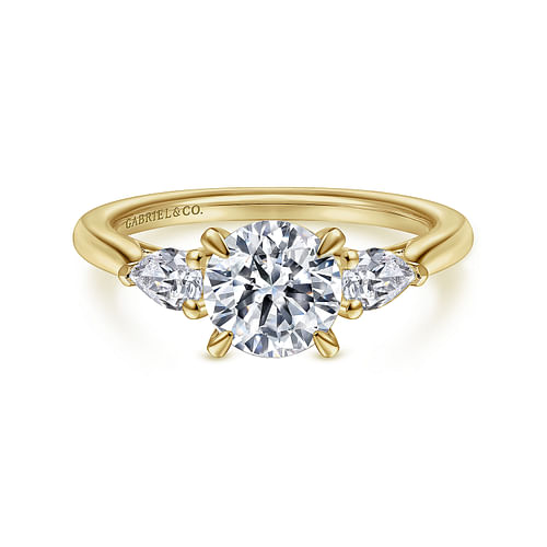 14K Yellow Gold Round Three Stone Diamond Engagement Ring