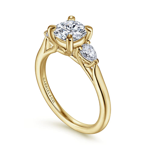 14K Yellow Gold Round Three Stone Diamond Engagement Ring