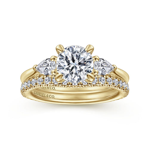 14K Yellow Gold Round Three Stone Diamond Engagement Ring