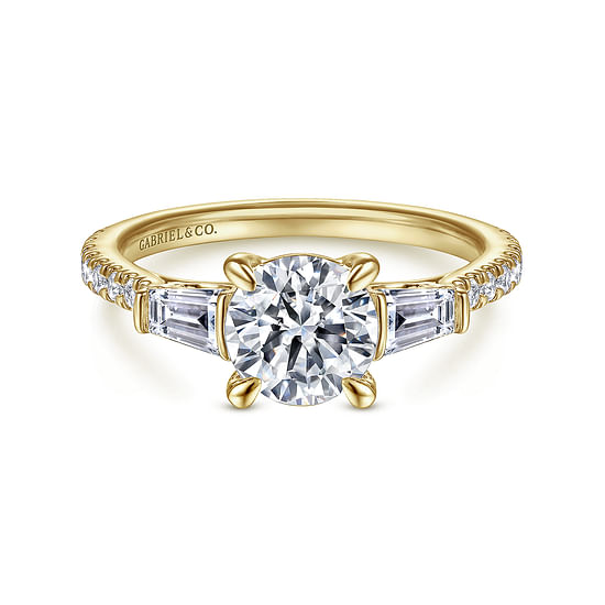 Gabriel - 14K Yellow Gold Round Three Stone Diamond Engagement Ring